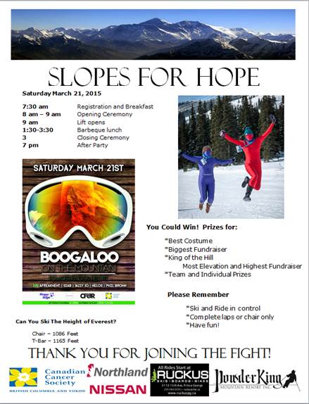 “Slopes for Hope” Saturday at Powder King