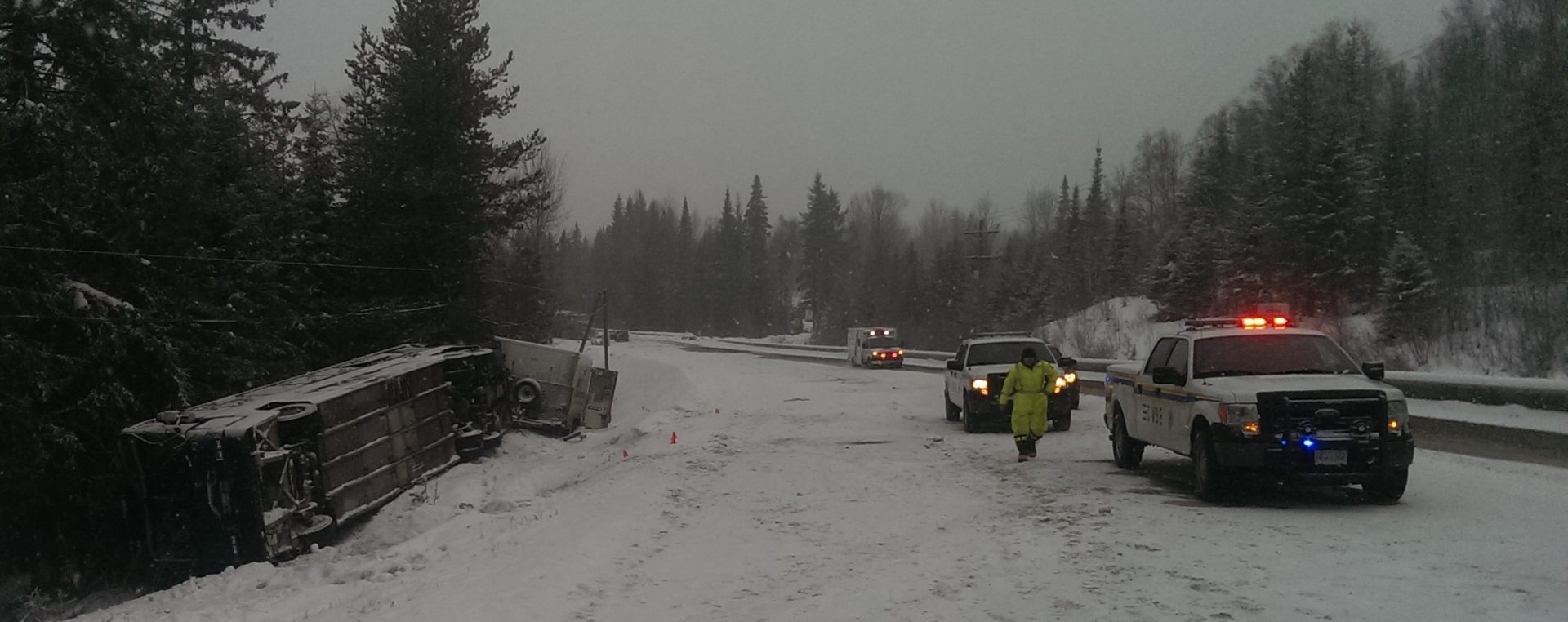 UPDATE: Nine hurt in Greyhound roll-over north of Hixon