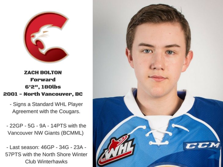 Cougars sign sixth player of first seven 2016 bantam draft picks