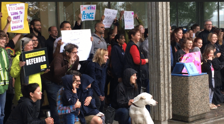 An anti-racism rally took place at City Hall