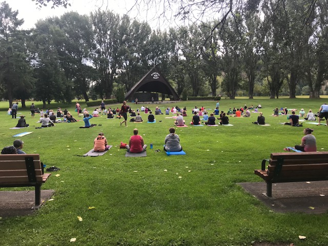 Yoga in the park is seeing growing popularity