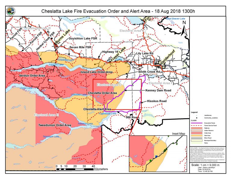 North Cheslatta Lake on Evacuation Order, south side on alert