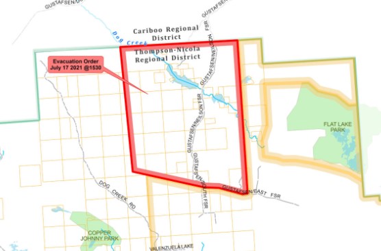 Thompson Nicola Regional District issues Evacuation Order near Flat Lake Fire