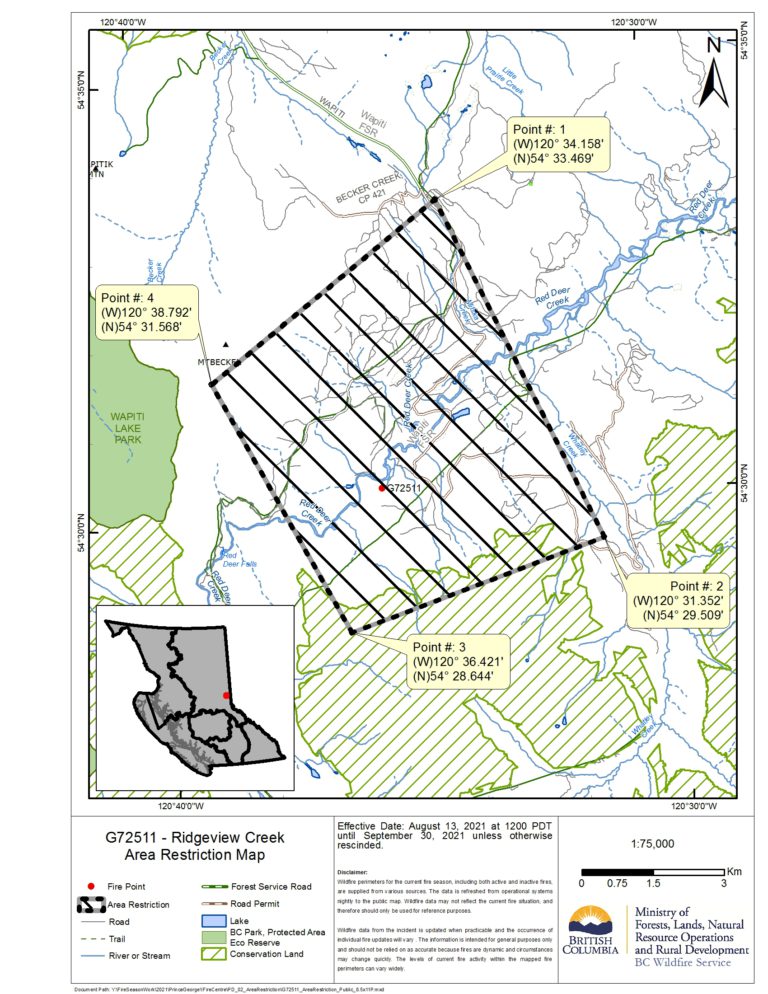 Area restriction in place surrounding Ridgeview Creek wildfire