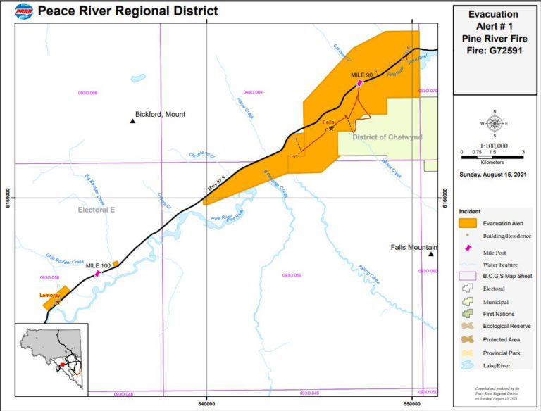 Wildfire between Mackenzie and Chetwynd causes evacuation alert