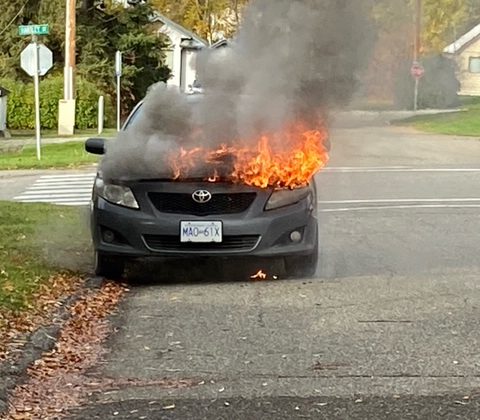 A vehicle went up in flames in Quesnel