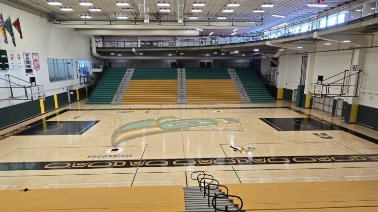 UNBC unveils new gym floor featuring Indigenous Timberwolves logo