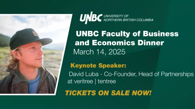 UNBC hosting tentree co-founder at Faculty of Business and Economics Dinner